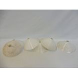 Six Art Deco new old stock industrial milk glass light shades.