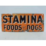 A Stamina Foods for Dogs rectangular enamel sign, 25 x 10 1/2".