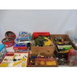 A large quantity of mixed eras Meccano, some boxed, some loose.