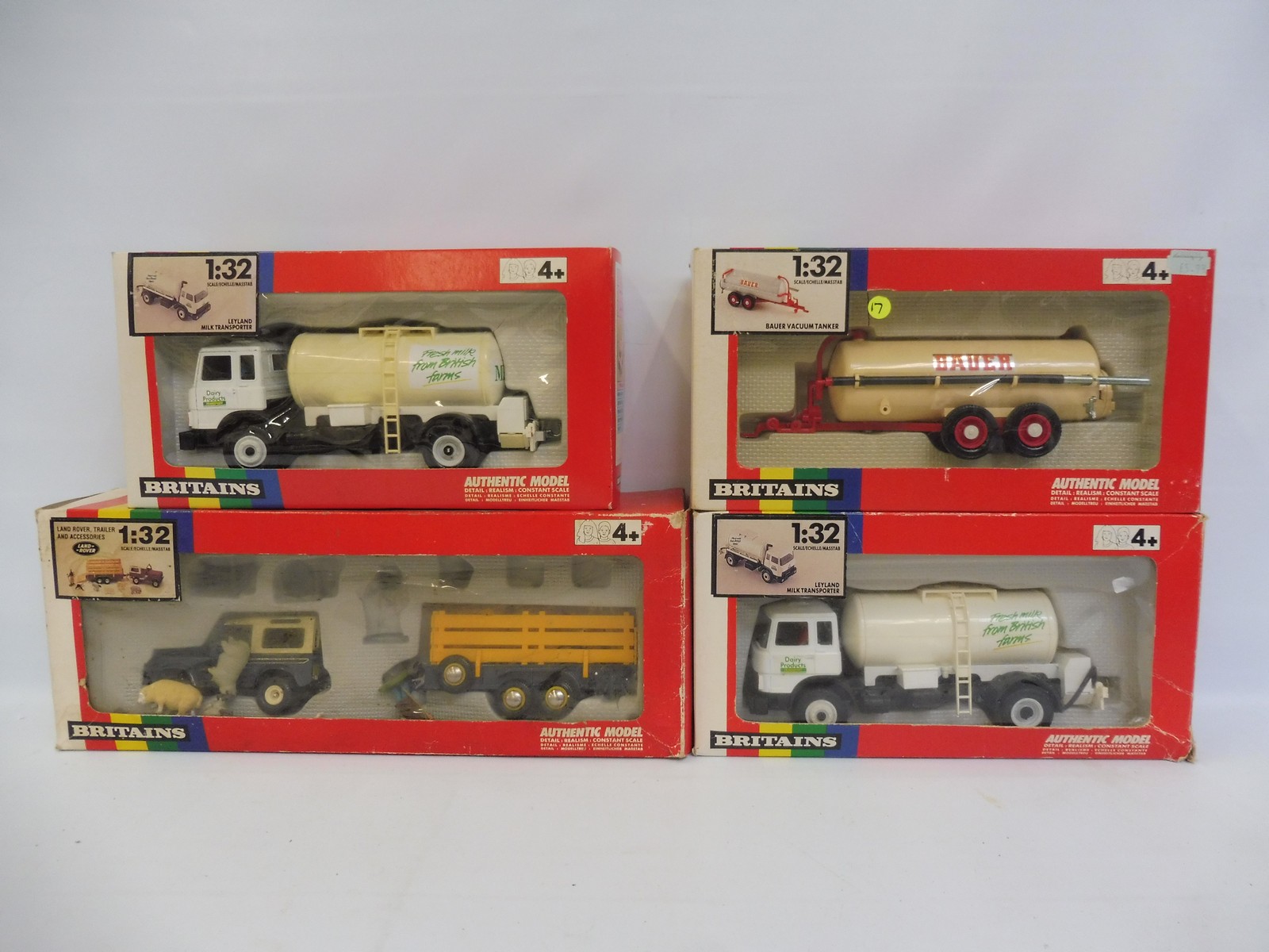 Four boxed 1:32 scale rainbow pack Britains, circa 1980s, to include the vacuum tanker, Leyland milk