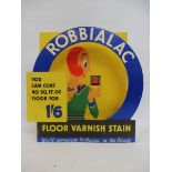 A Robbilac Floor Varnish Stain die-cut colourful showcard, 12 1/2 x 12 1/2".