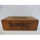 A Sunfast British Cotton rectangular wooden packing crates with stencilled lettering and paper