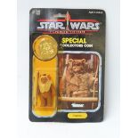 Star Wars - Original carded Kenner Power of the Force Paploo figure, yellowed bubble, big wave,