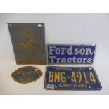 A reproduction Fordson Tractors plaque, a Queen's Award to Industry plaque etc.