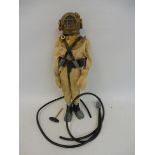 Original Action Man - a circa 1970s flock haired figure in a deep sea diver's outfit and