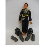 Original Action Man - a circa 1970s flock haired figure in zargonite pirate uniform, with