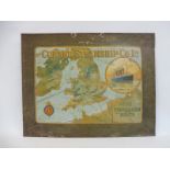 A rare Cunard Steamship Co. Ltd. pictorial tin advertising sign depicting a map 'The Fishguard