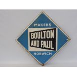 A Boulton and Paul of Norwich lozenge shaped enamel sign in good condition, 25 1/2 x 25 1/2".