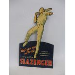 A rarely seen Slazenger tennis balls die-cut tin advertising sign bearing the words 'as used at