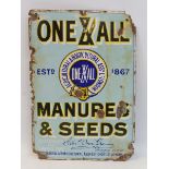 A 'One & All' Manures & Seeds rectangular enamel sign, 13 1/2 x 19 1/2".