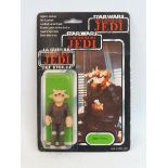 Star Wars - Original carded Return of the Jedi Ree-Yees tri-logo figure, the bubble is dented,