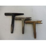 Three railway carriage keys, one stamped L.M.S.