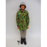 Original Action Man - a 1980s flock haired blue pants figure in excellent condition, in German