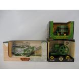 Three boxed John Deere agricultural models, different scales to include the model E.