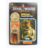 Star Wars - Original carded Kenner Power of the Force Luke Skywalker, Battle Poncho figure, light