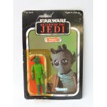 Star Wars - Original carded Kenner Return of the Jedi Greedo figure, 77 back, yellowed bubble,