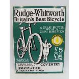 A reproduction Rudge-Whitworth bicycles pictorial enamel sign, 16 x 21 3/4".