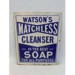A Watson's Matchless Cleanser enamel chair back sign by Falkirk Iron Co, in good condition, 13 x