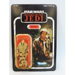 Star Wars - Original carded Kenner Return of the Jedi Han Solo Trenchcoat figure, 77 back, yellowing