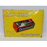 A C.W.S. Soap pictorial convex enamel sign with good gloss, 21 1/4 x 15 1/2".