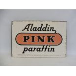 An Aladdin Pink Paraffin double sided enamel sign with hanging flange, 21 x 14".
