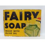 A Fairy Soap 'Made with olive oil' rectangular tin advertising sign, 21 x 15 1/2".