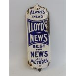 A Lloyd's News enamel finger plate with good gloss, 3 x 8.5".