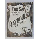 A Raybould and Sons For Sale double sided enamel sign with hanging flange, 15 x 20".