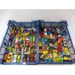 Two boxes of Hot Wheels, Matchbox, Superfast etc.