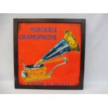 A contemporary and decorative painted sign advertising 'Victor Portable Gramaphone', 21 1/2 x 21 1/
