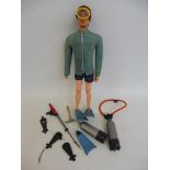 Original Action Man - a circa 1970s flock haired figure in the underwater explorer's outfit and