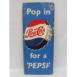 A Pepsi-Cola rectangular tin advertising sign, circa 1950s/1960s, 15 x 36".