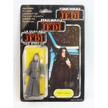 Star Wars - Original carded Return of the Jedi The Emperor tri-logo figure, bubble has dinks.