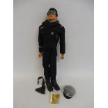 Original Action Man - a circa 1980s blue pants figure, wearing a German panza Captain outfit, with