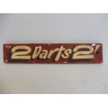 A decorative fairground handpainted wooden sign 2 Darts 2', 20 x 4".