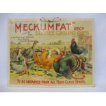 A Meckumfat Sussex Ground Oats pictorial showcard depicting a group of poultry in a farmyard, 18 1/2