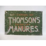 A Thomson's Celebrated Manures rectangular tin advertising sign, 24 x 15 3/4".