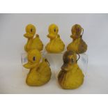 Five original fairground circa 1950s/1960s yellow plastic ducks from 'Hook-a-duck'.
