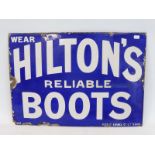 A Hilton's Reliable Boots rectangular enamel sign by Patent Enamel, 17 x 12".