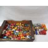 A box of playworn Dinkys, Lesney, Matchbox etc.