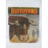 A Burtonwood pictorial tin advertising sign, depicting a bull's head, 29 x 31".