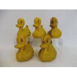 Five original fairground circa 1950s/1960s yellow plastic ducks from 'Hook-a-duck'.