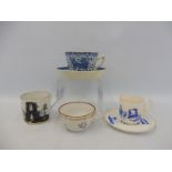 A small selection of ceramics including an unusual 19th Century cup and saucer depicting a group