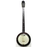 Five string zither banjo, a blurred stamp on neck heel reads "John Grey & Son Ltd "Dulcetta" London.