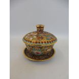 An early cloisonne enamel bowl and cover on stand.