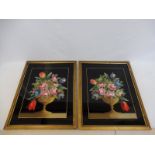A pair of 19th Century Venetian reverse glass floral paintings, 17 1/2 x 21 3/4".