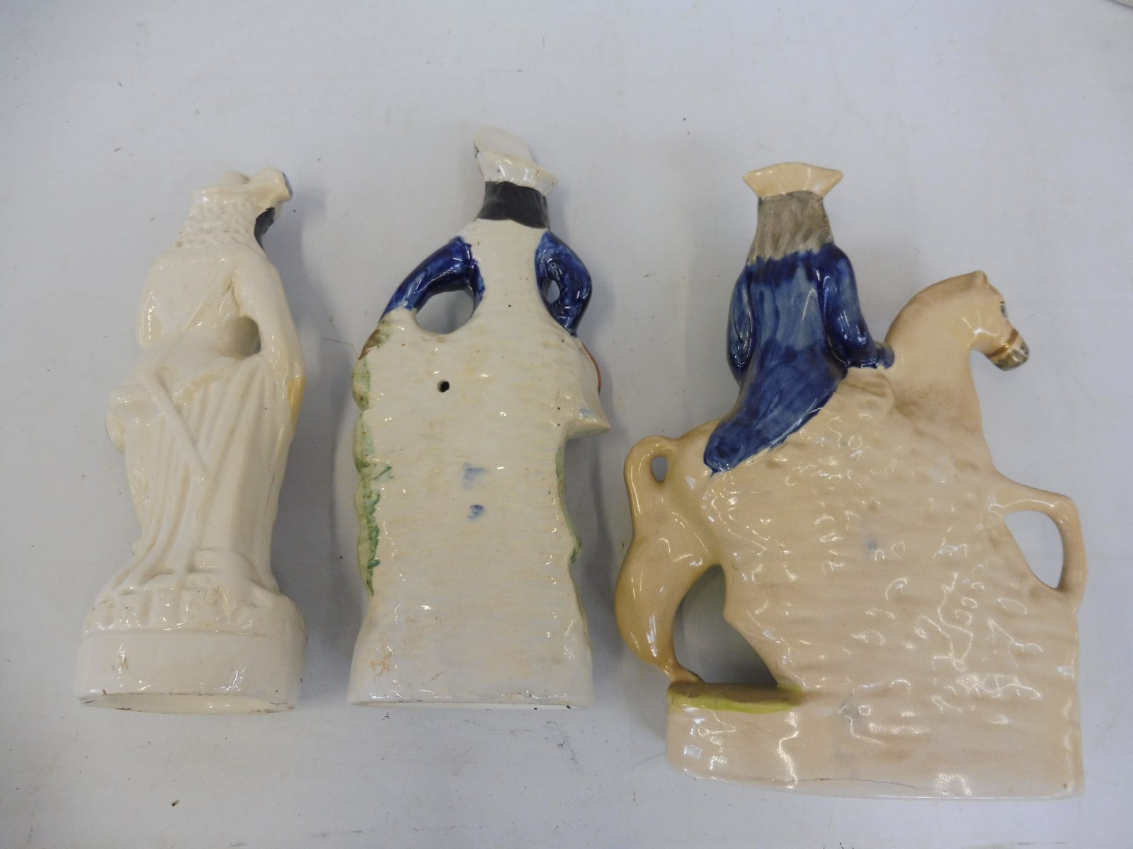 Four Victorian Staffordshire figures, three reproduction Staffordshire figures and a blue and - Image 2 of 10