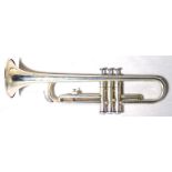 Trumpet, probably Yamaha. Valves and slides all move, no mouthpiece. There is a ding on the slide on