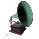 Horn gramophone. Large metal horn