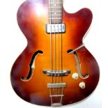 An original Hofner Senator bass guitar. Single pickup - Flat wound strings. Some blemishes and screw